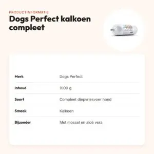 Dogs Perfect kalkoen compleet hondenvoer 1000 g – diepgevroren – productinformatie