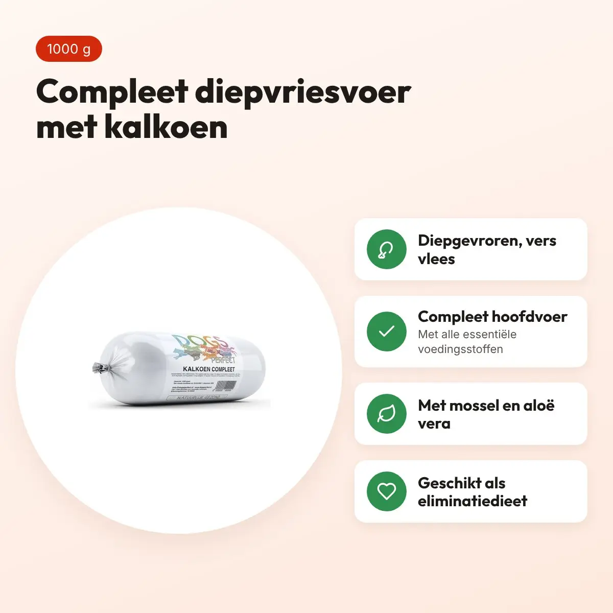 Dogs Perfect kalkoen compleet hondenvoer 1000 g – diepgevroren – voordelen