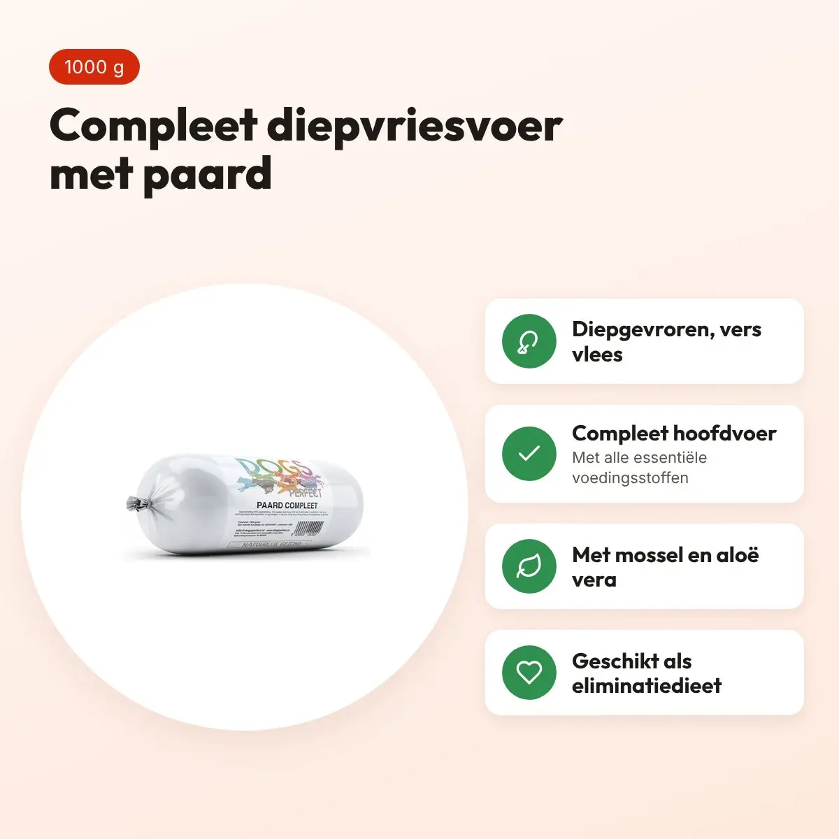 Dogs Perfect paard compleet hondenvoer 1000 g – diepgevroren – voordelen
