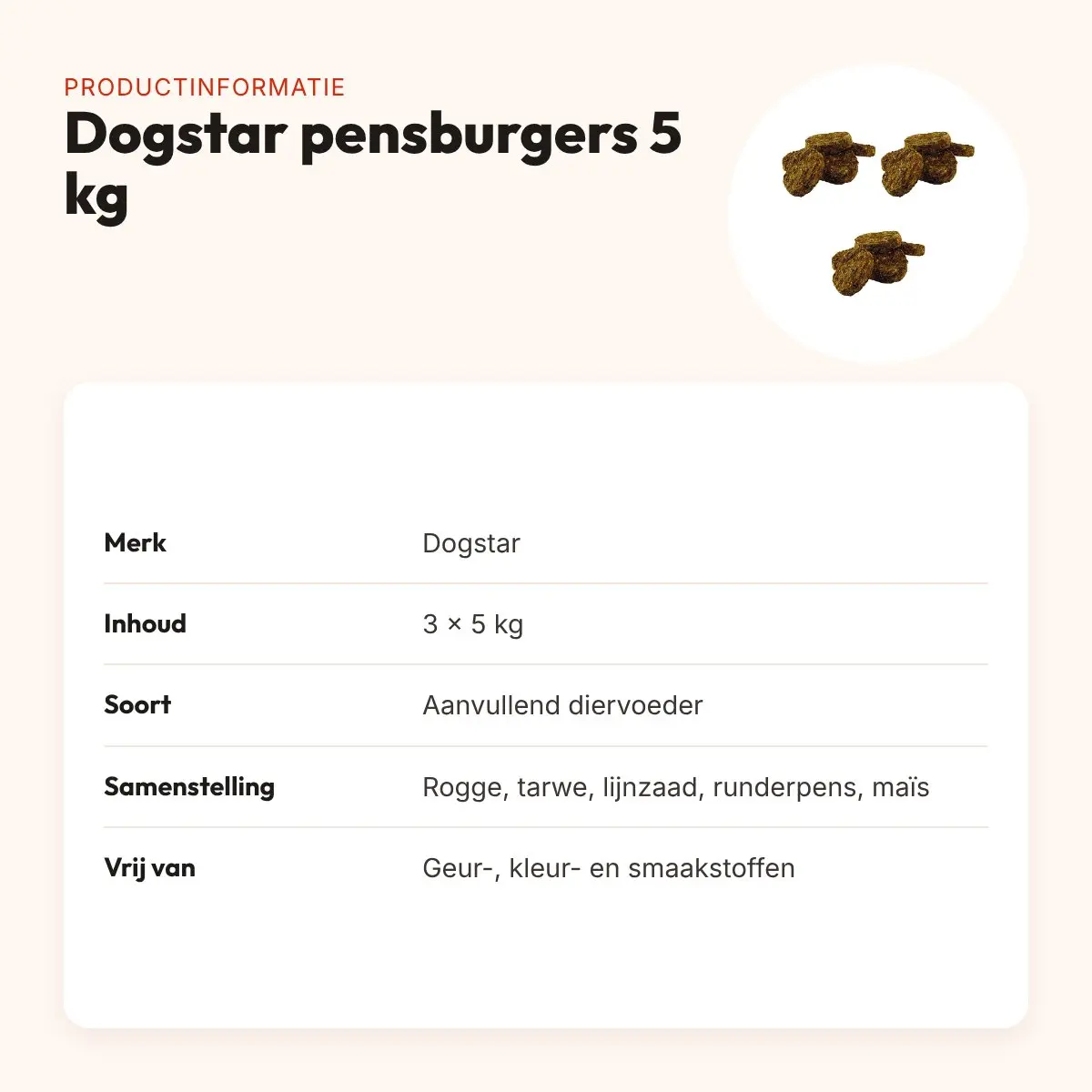 Dogstar pensburgers hondensnack 5 kg – multipack 3 stuks – productinformatie