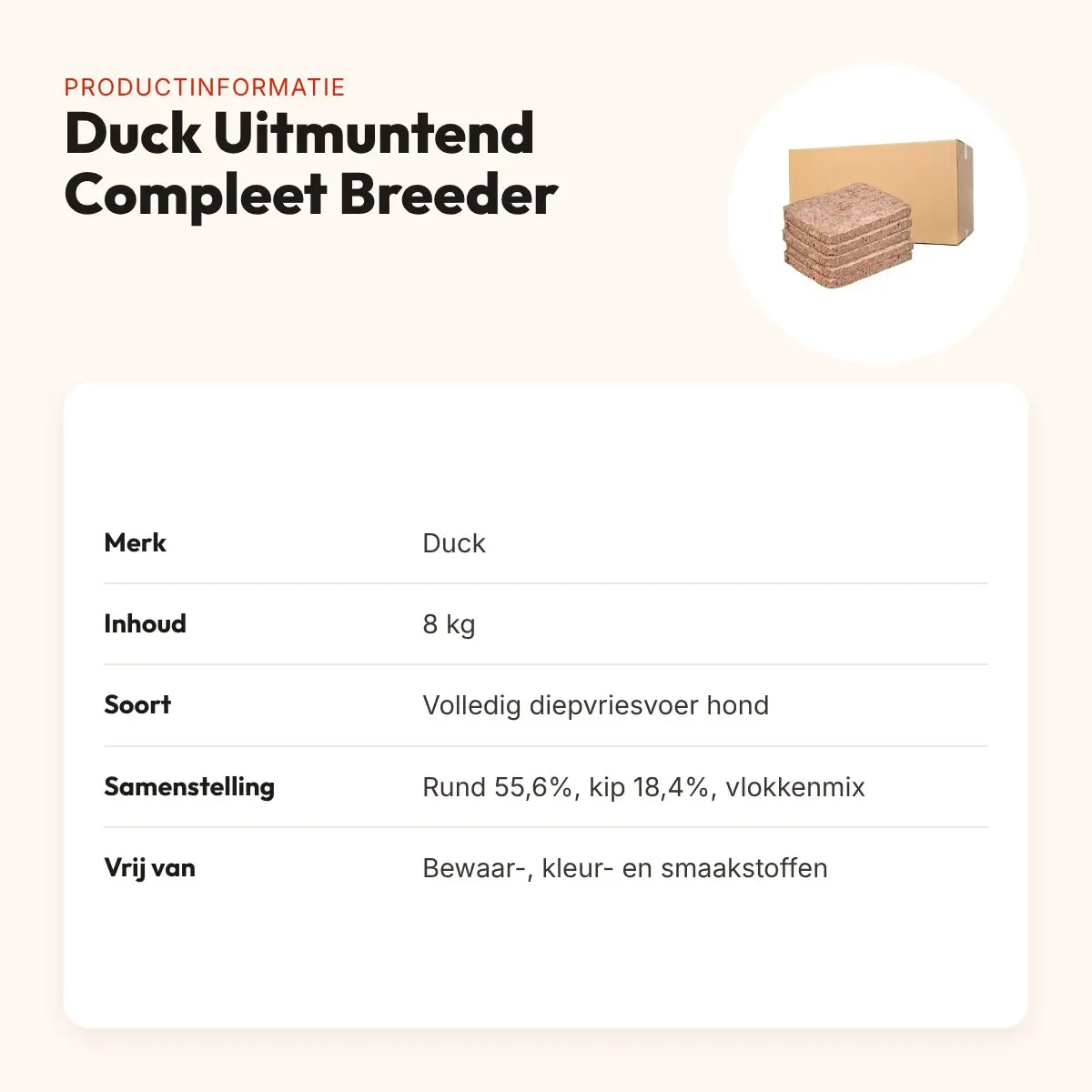 Duck Uitmuntend Compleet Breeder hondenvoer 8 kg – vers vlees – productinformatie