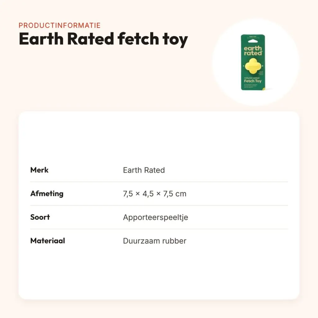 Earth Rated fetch toy 7,5 x 4,5 x 7,5 cm – rubber hondenspeeltje – productinformatie