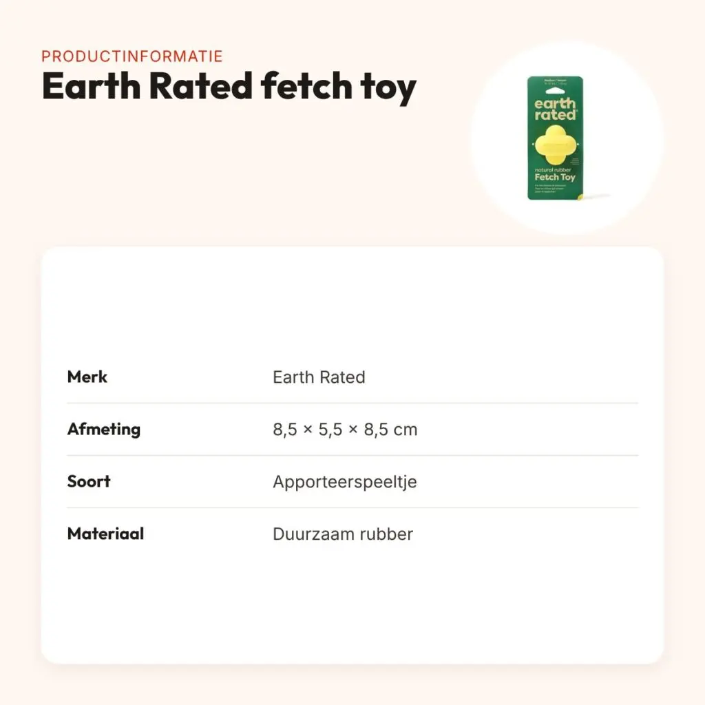 Earth Rated fetch toy 8,5 x 5,5 x 8,5 cm – rubber hondenspeeltje – productinformatie