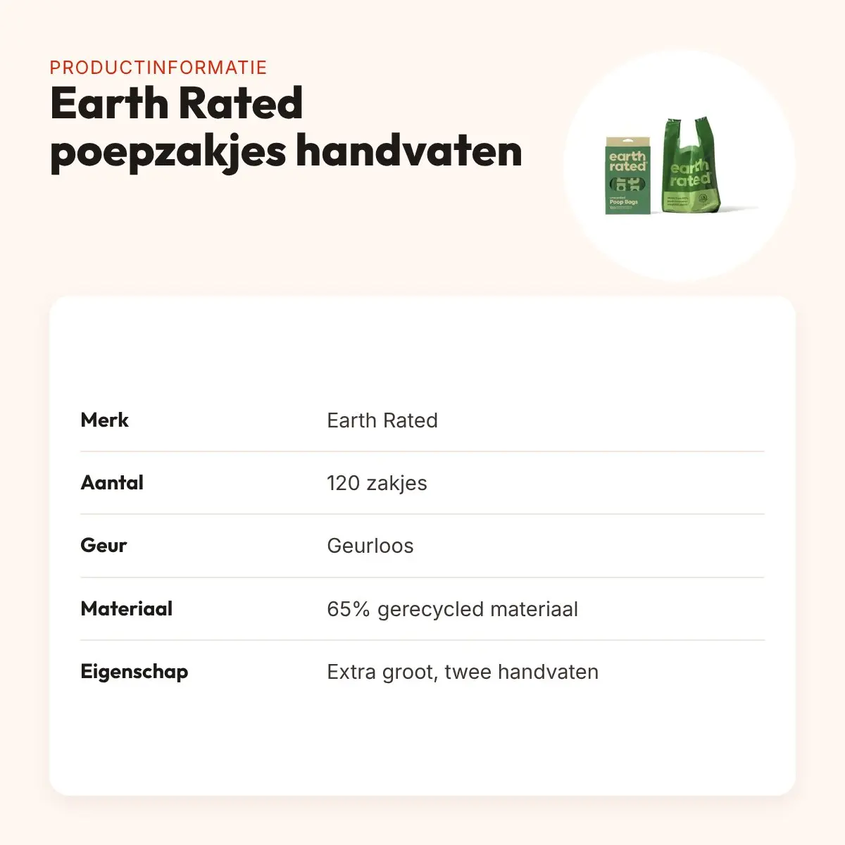 Earth Rated poepzakjes met handvaten geurloos 120 stuks – extra groot – productinformatie