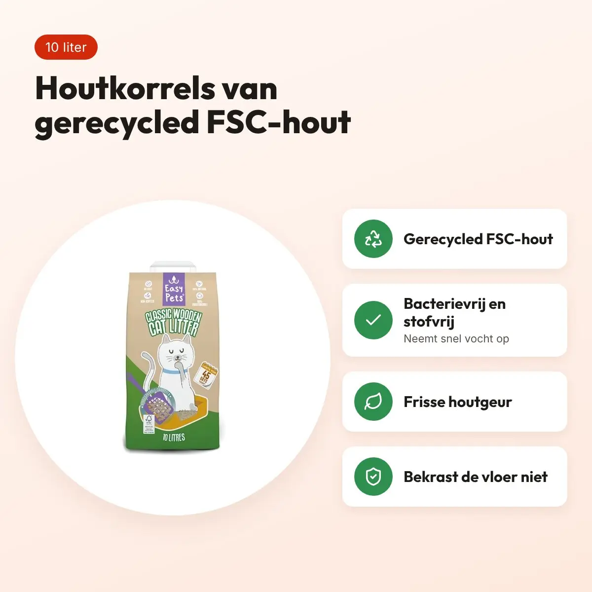 Easypets Biodegradable Classic houtkorrels kattenbakvulling 10 liter – voordelen