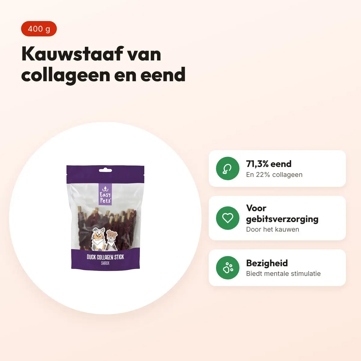 Easypets collageen kauwstaaf met eend 400 g – voordelen