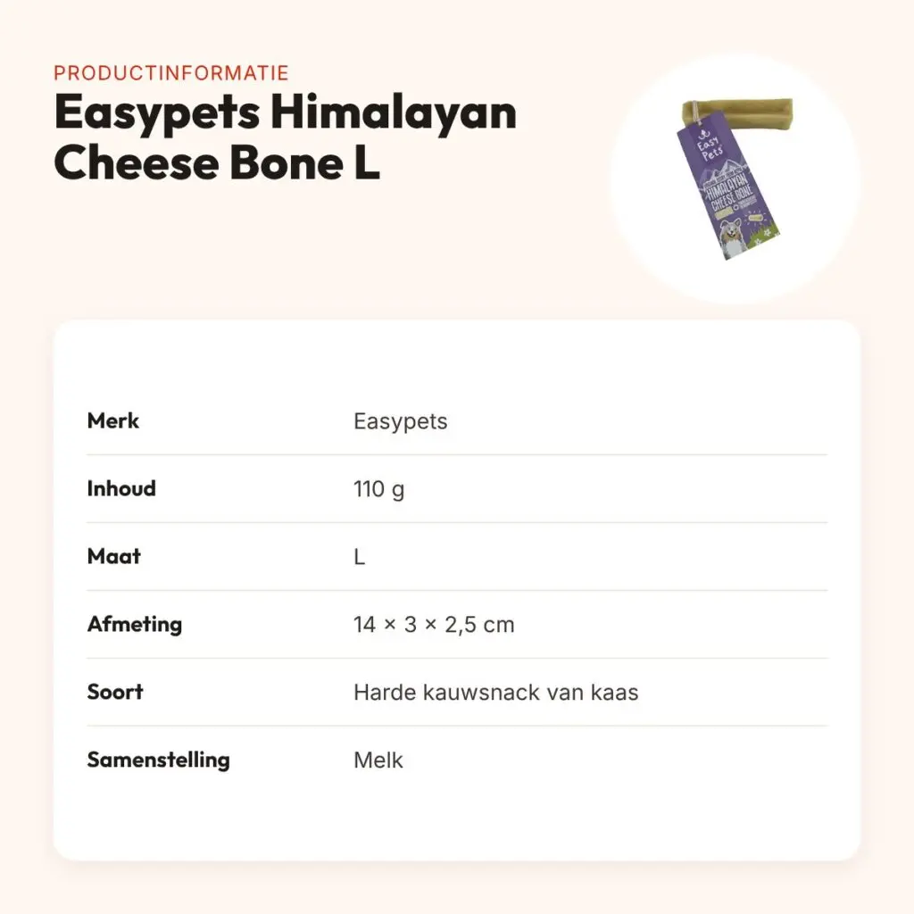 Easypets Himalayan Cheese Bone kauwsnack L 110 g – voor honden – productinformatie