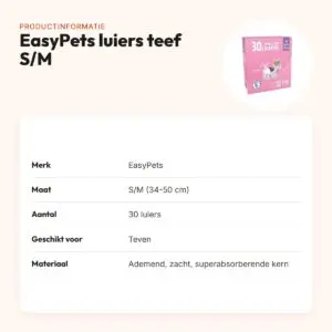 EasyPets hondenluiers voor teven S/M 30 stuks – ademend, absorberend – productinformatie