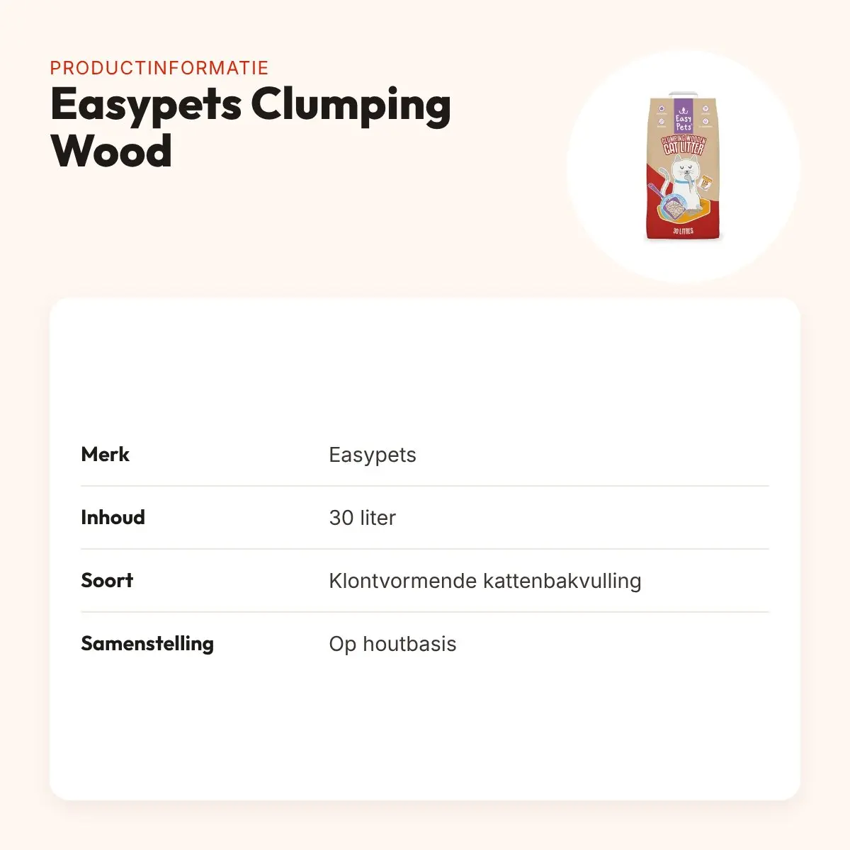 Easypets kattenbakvulling Clumping Wood klontvormend 30 liter – productinformatie