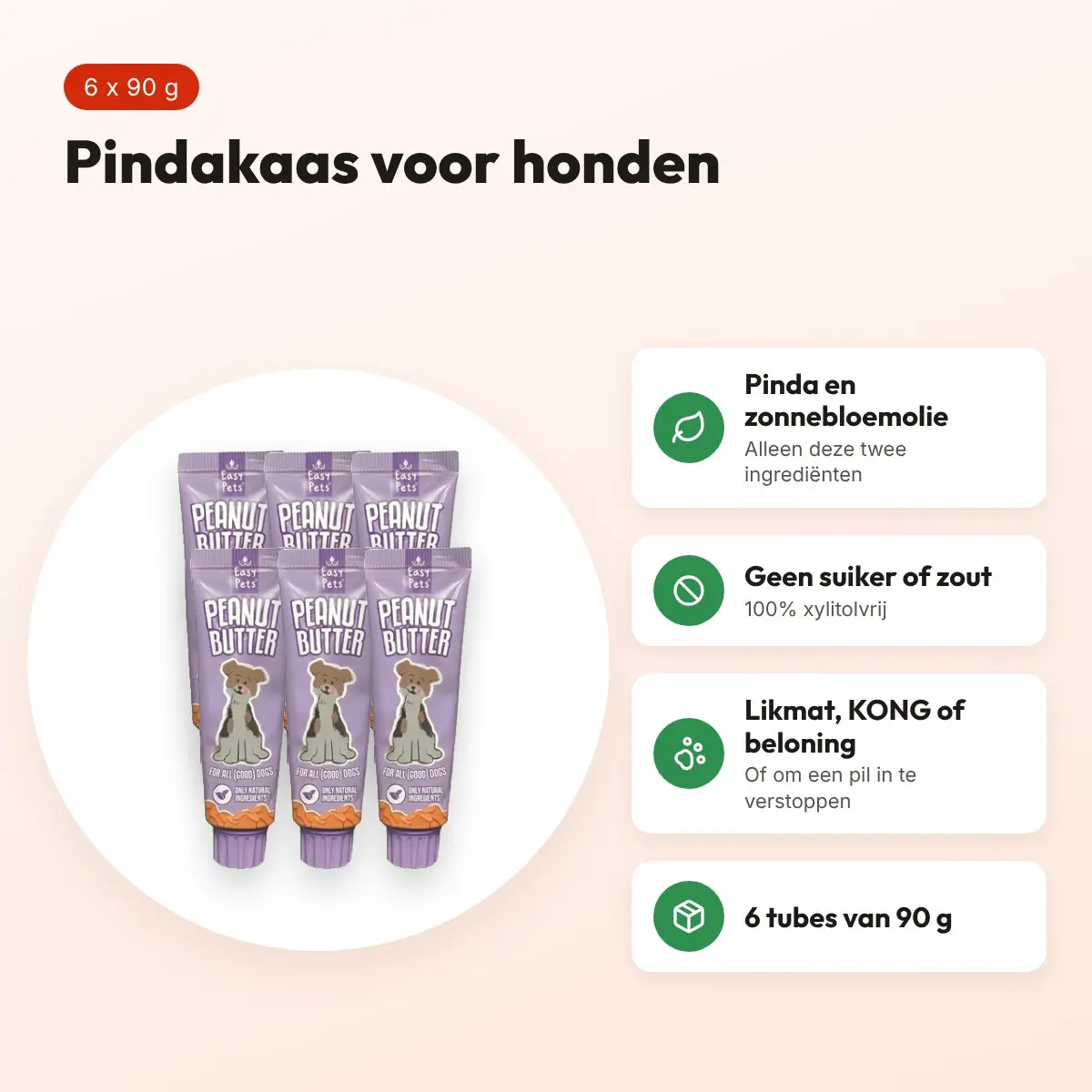 Easypets Lickables pindakaas 6 x 90 g – zonder toegevoegd suiker en zout – voordelen