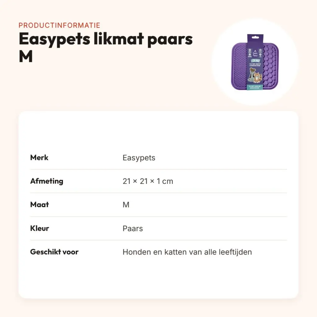 Easypets likmat Paars M 21 x 21 cm – voor honden en katten – productinformatie