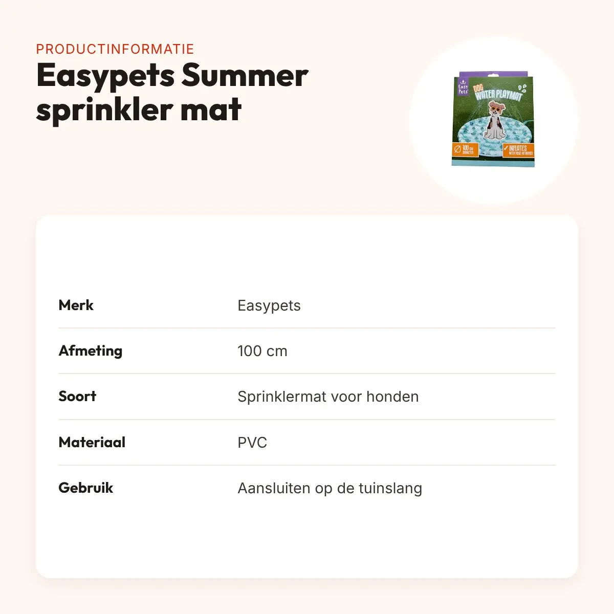 Easypets Summer sprinkler mat voor honden 100 cm – productinformatie