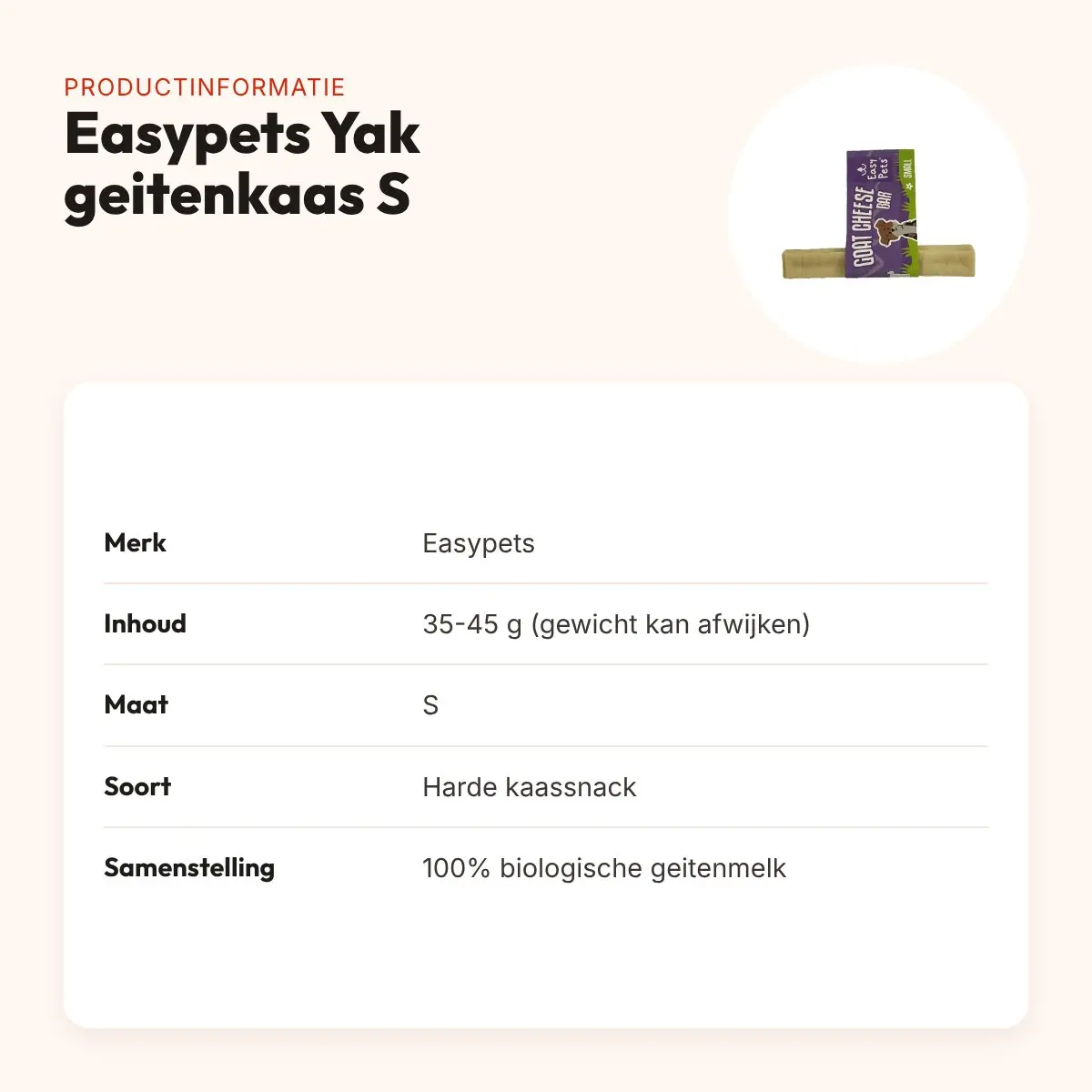 Easypets Yak geitenkaas hondensnack S 35-45 g – harde kaassnack – productinformatie