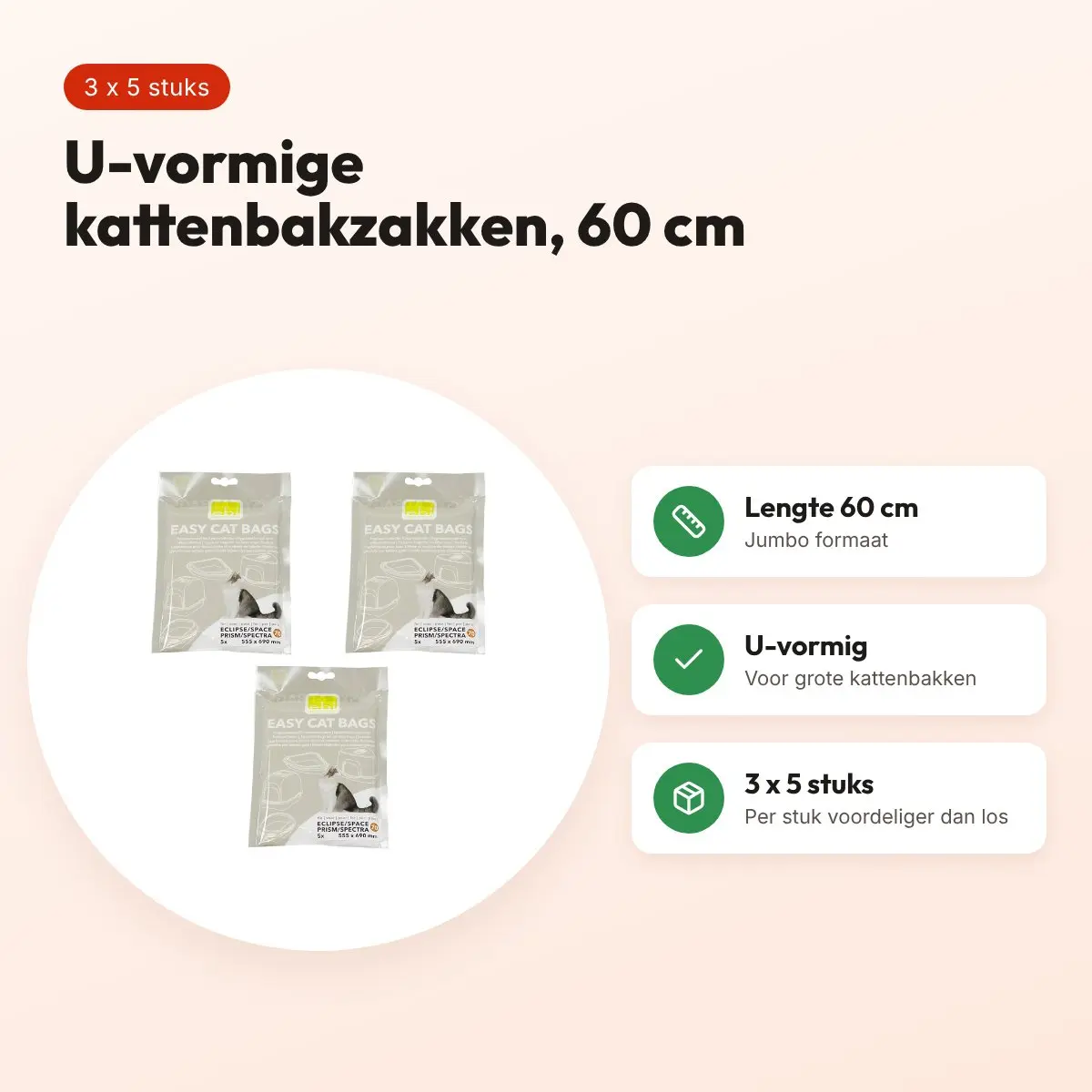 EBI kattenbakzakken Jumbo U-vorm 60 cm – multipack 3 x 5 stuks – voordelen