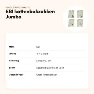 EBI kattenbakzakken Jumbo U-vorm 60 cm – multipack 4 x 5 stuks – productinformatie
