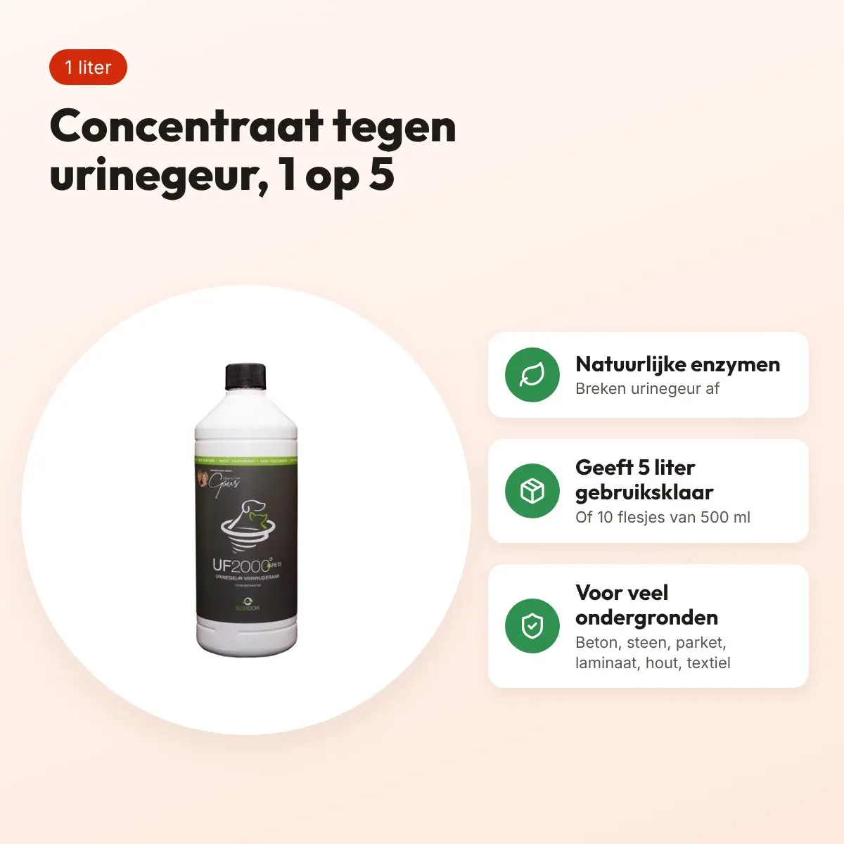 Ecodor UF2000 4Pets urinegeurverwijderaar 1 liter – concentraat 1 op 5 – voordelen