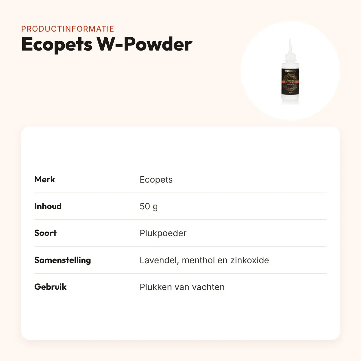 Ecopets W-Powder 50 g – plukpoeder voor het plukken van vachten – productinformatie