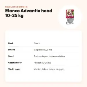 Elanco Advantix spot-on hond 10-25 kg – 6 pipetten, tegen vlooien en teken – productinformatie