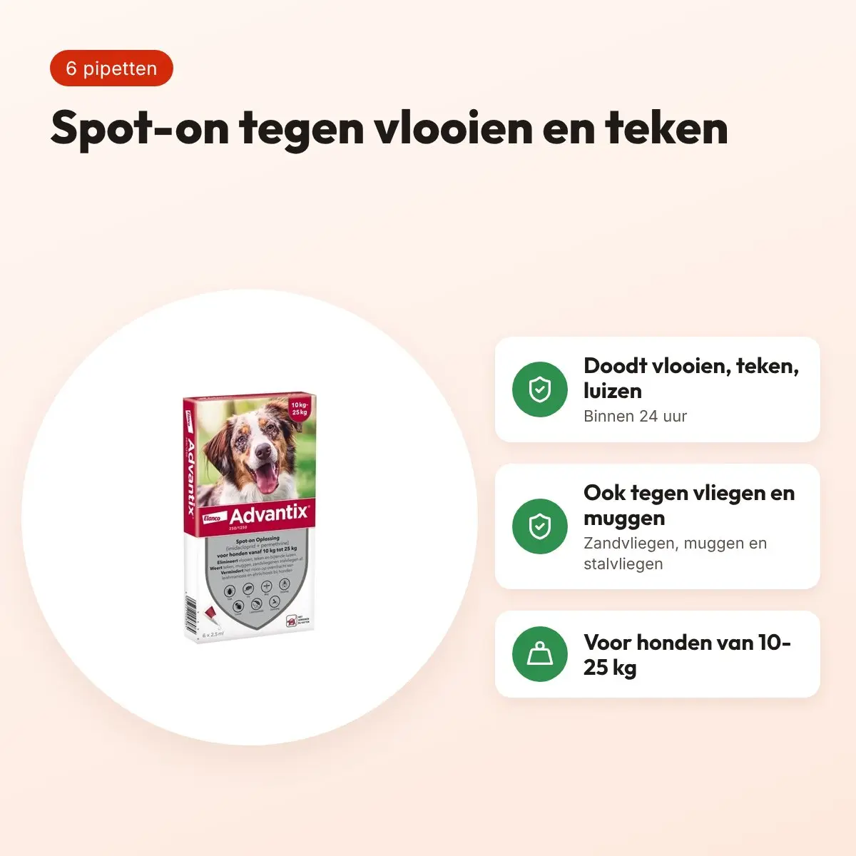 Elanco Advantix spot-on hond 10-25 kg – 6 pipetten, tegen vlooien en teken – voordelen