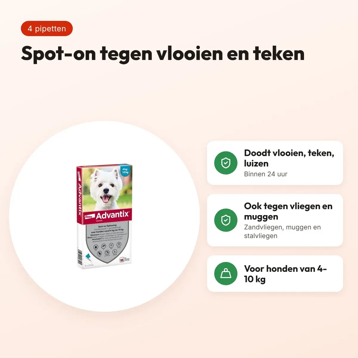 Elanco Advantix spot-on hond 4-10 kg – 4 pipetten van 1 ml – voordelen