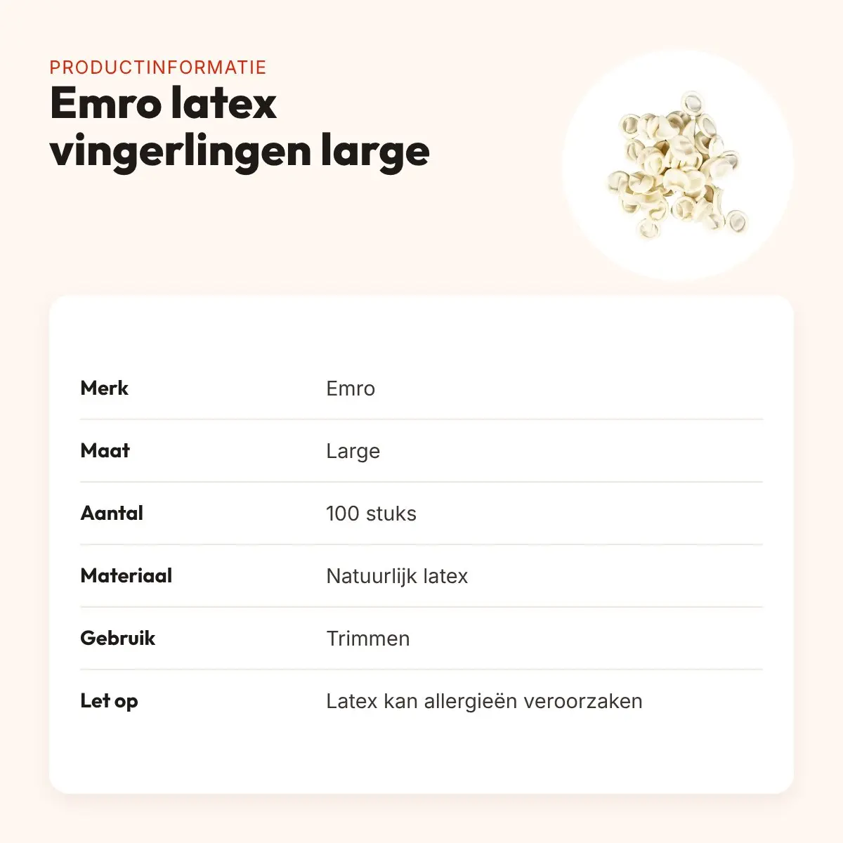 Emro latex vingerlingen large 100 stuks – voor trimmen, poederabsorberend – productinformatie