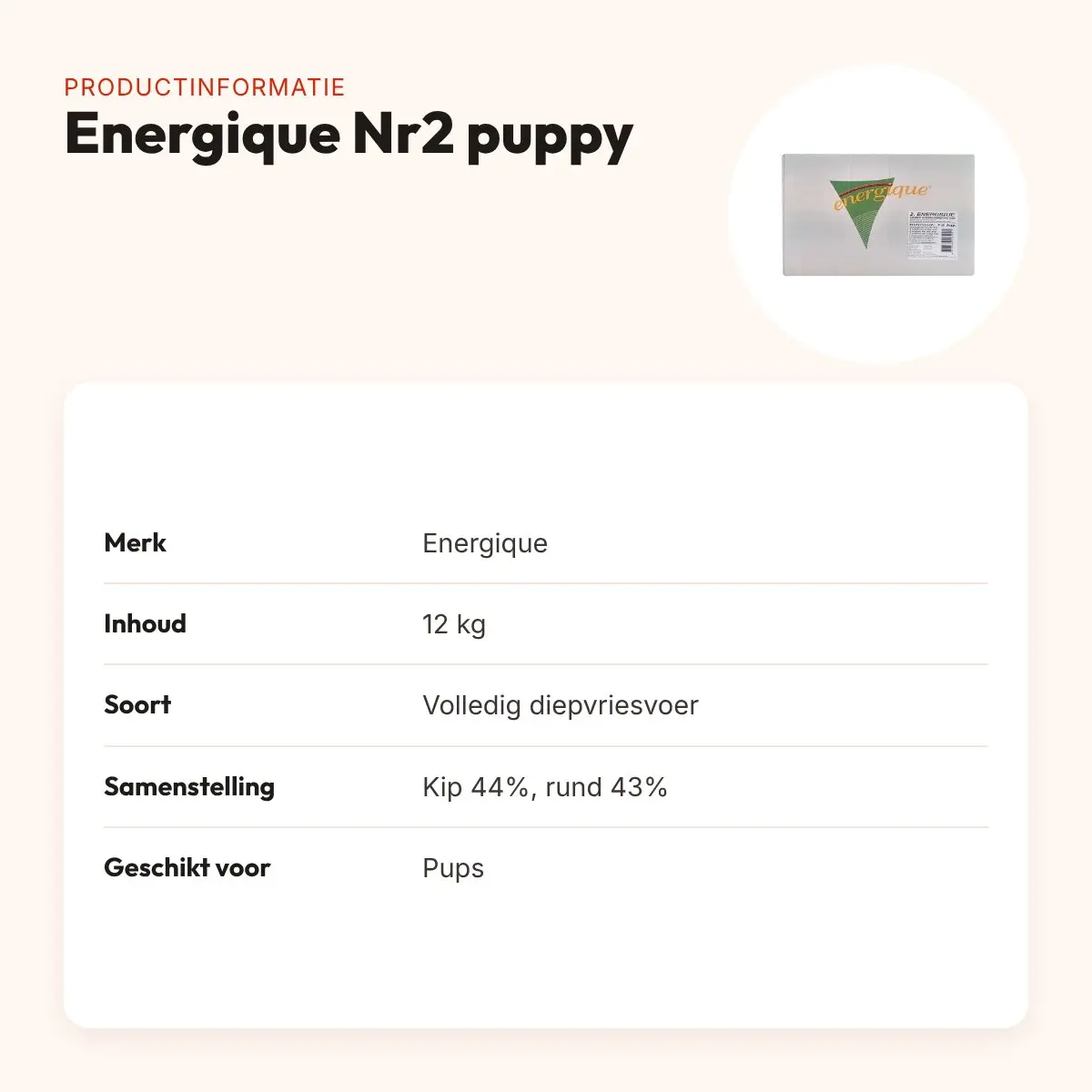 Energique Nr2 puppy hondenvoer 12 kg – kip en rund – productinformatie