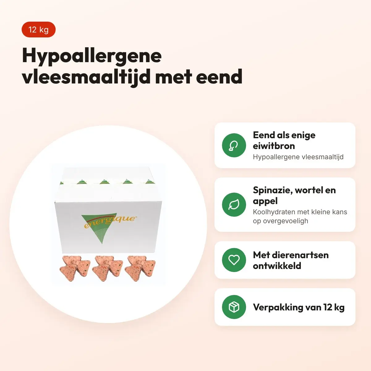 Energique Puur Eend hondenvoer 12 kg – hypoallergene vleesmaaltijd – voordelen