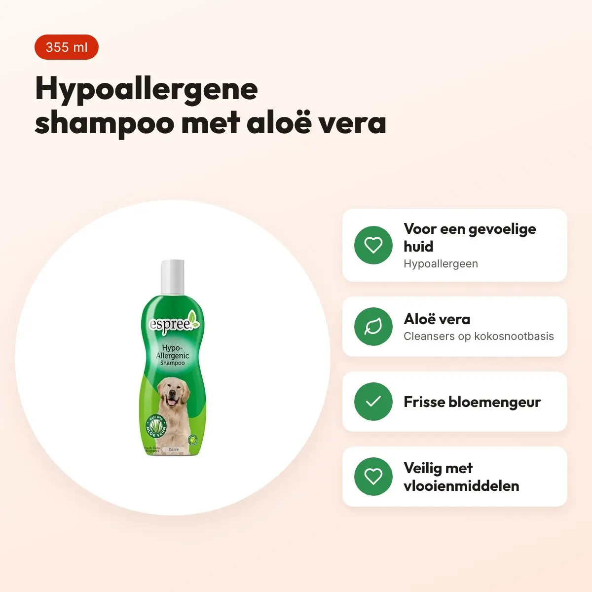 Espree hondenshampoo hypoallergeen 355 ml – gevoelige huid, aloë vera – voordelen