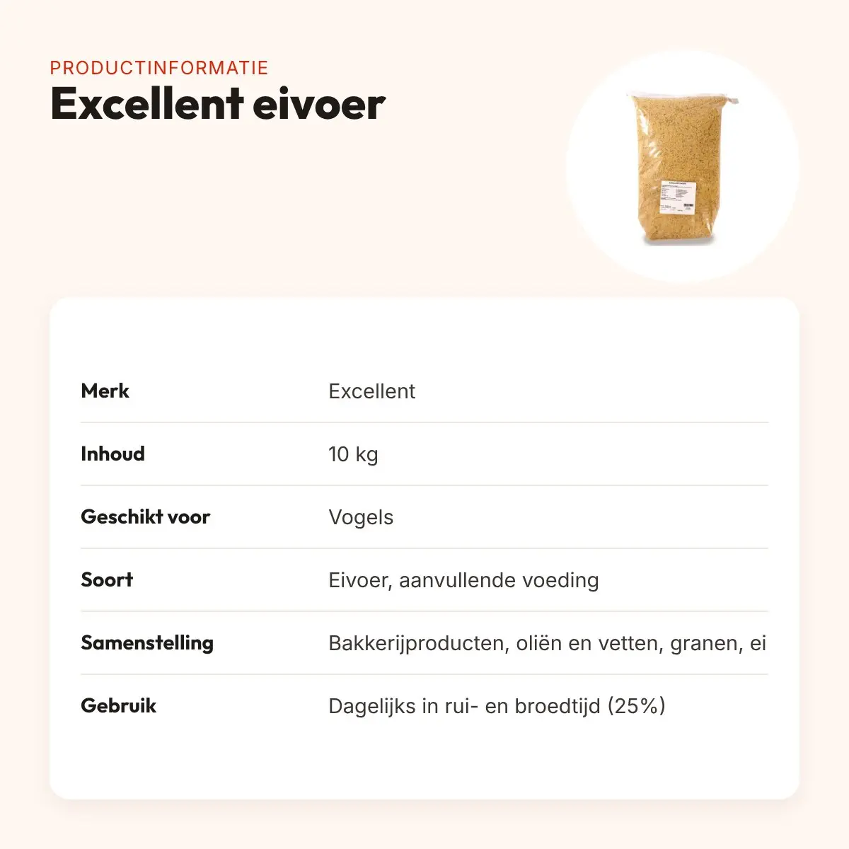 Excellent eivoer 10 kg – aanvullend voer voor vogels – productinformatie