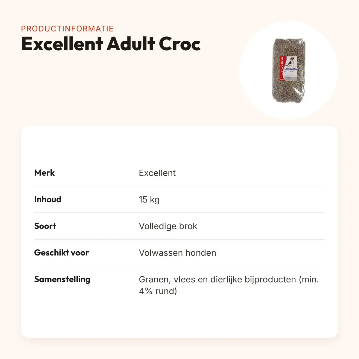 Excellent hondenvoer Adult Croc 15 kg – krokante brokken met rundvlees – productinformatie
