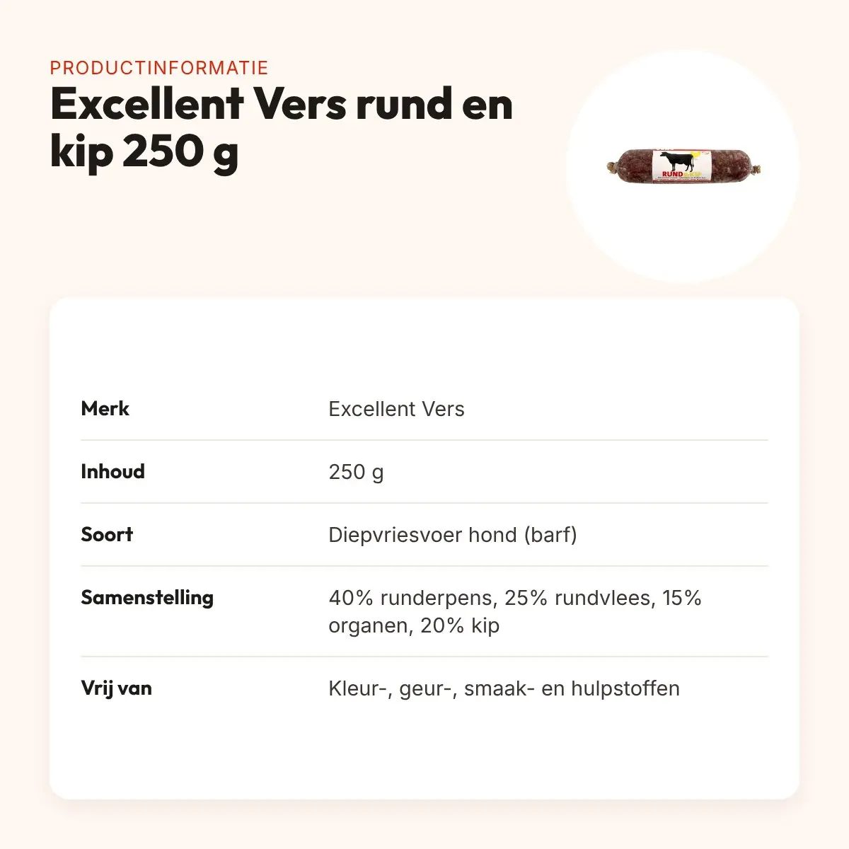 Excellent Vers diepvries hondenvoer rund en kip 250 g – barfrecept – productinformatie
