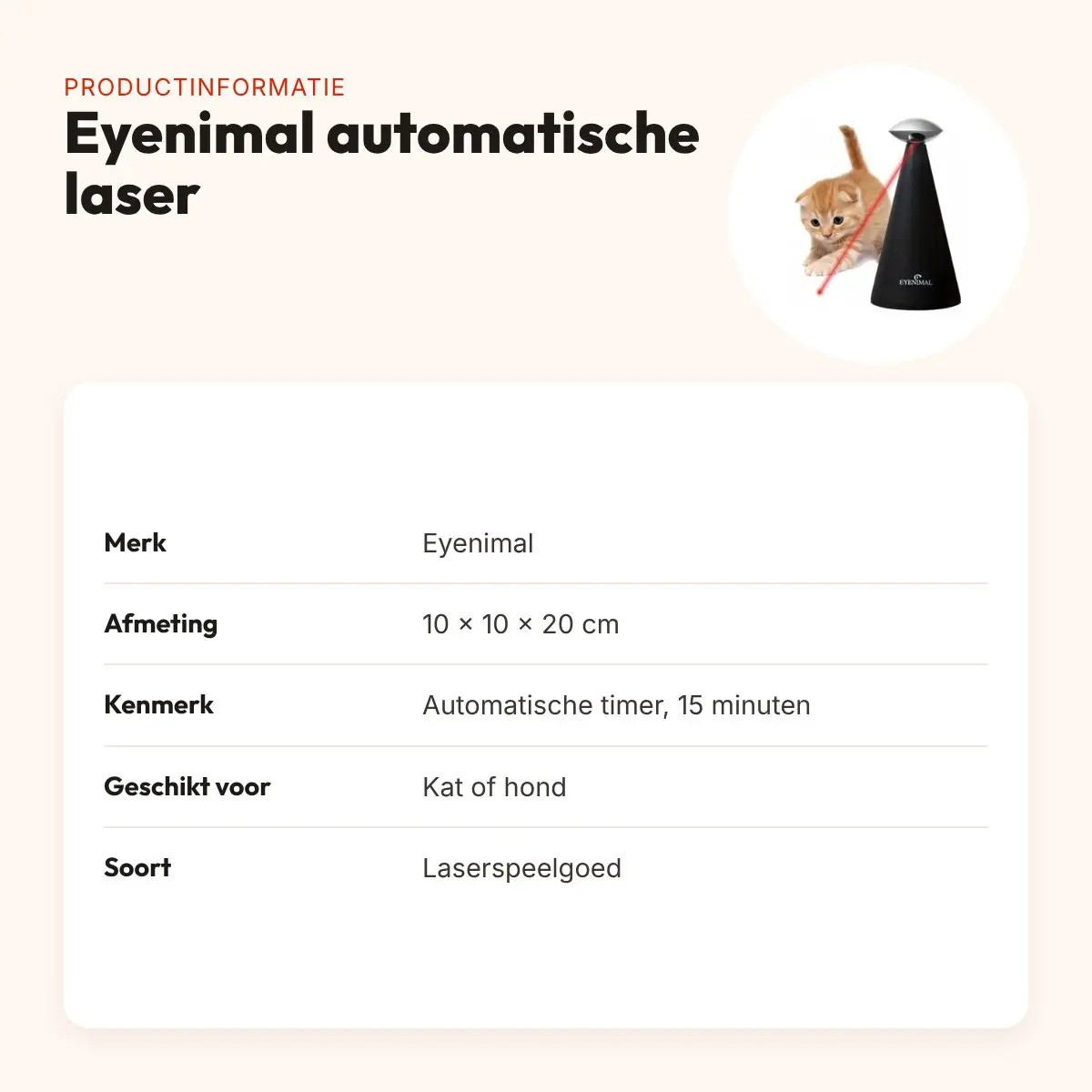 Eyenimal automatische laser voor kat of hond 10 x 10 x 20 cm – met timer – productinformatie