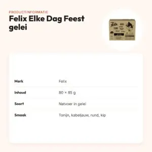 Felix kattenvoer Elke Dag Feest gelei 80 x 85 g – tonijn, kabeljauw, rund – productinformatie