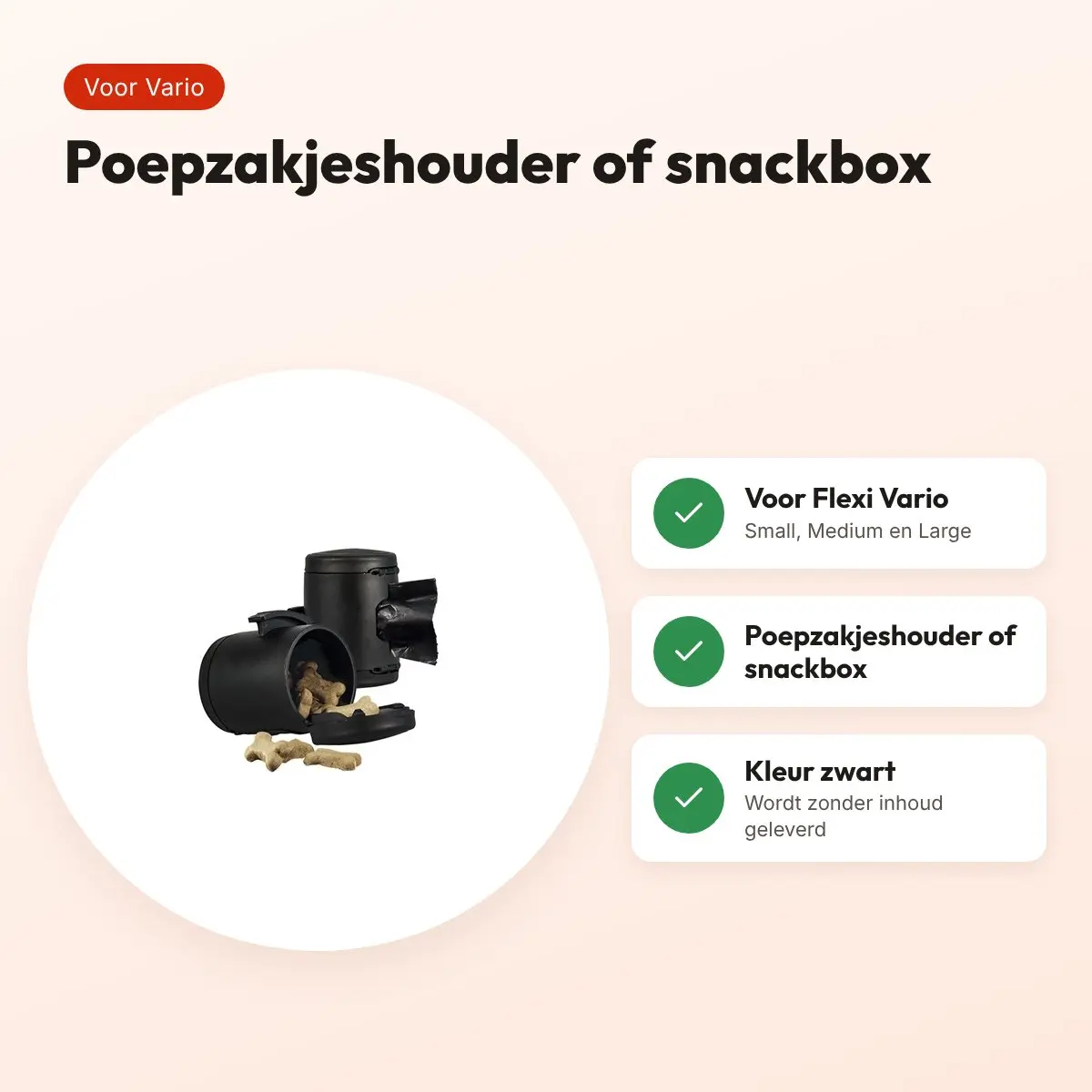 Flexi poepzak snackbox Vario zwart – voor Vario Small, Medium en Large – voordelen