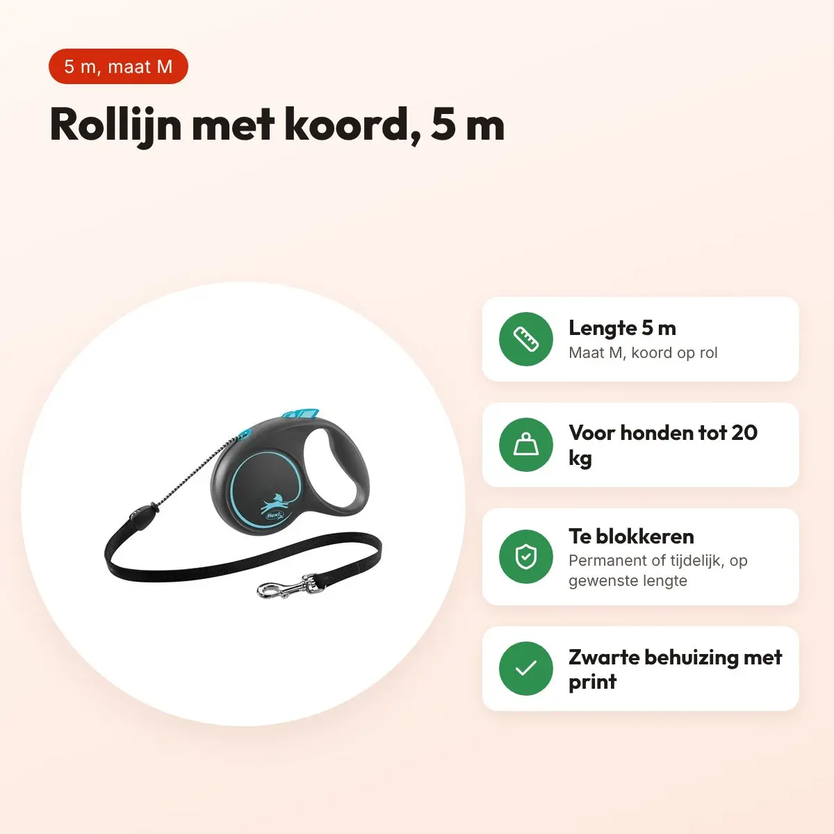 Flexi rollijn Black Design Cord blauw M 5 m – tot 20 kg – voordelen