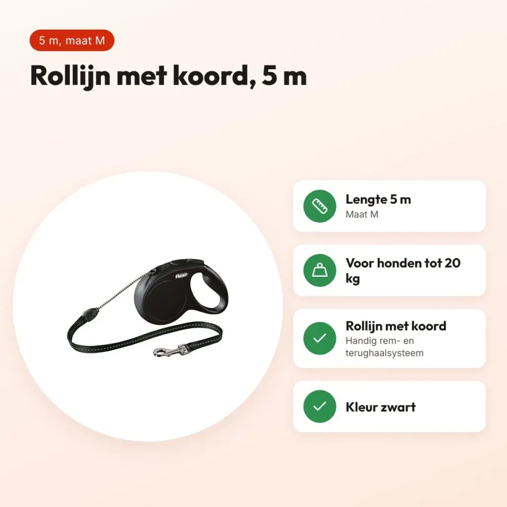 Flexi rollijn Classic Cord zwart M 5 m – tot 20 kg – voordelen