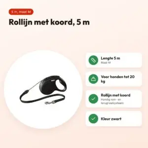 Flexi rollijn Classic Cord zwart M 5 m – tot 20 kg – voordelen
