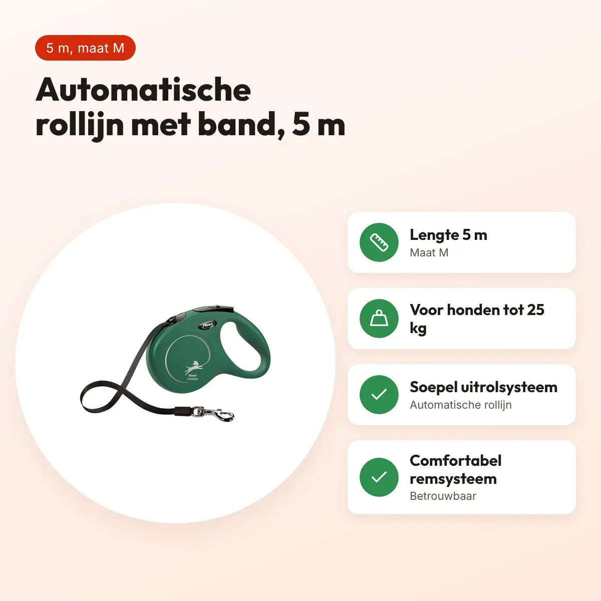 Flexi rollijn Classic Tape olijfgroen M 5 m – tot 25 kg – voordelen