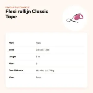 Flexi rollijn Classic Tape roze S 5 m – tot 15 kg – productinformatie