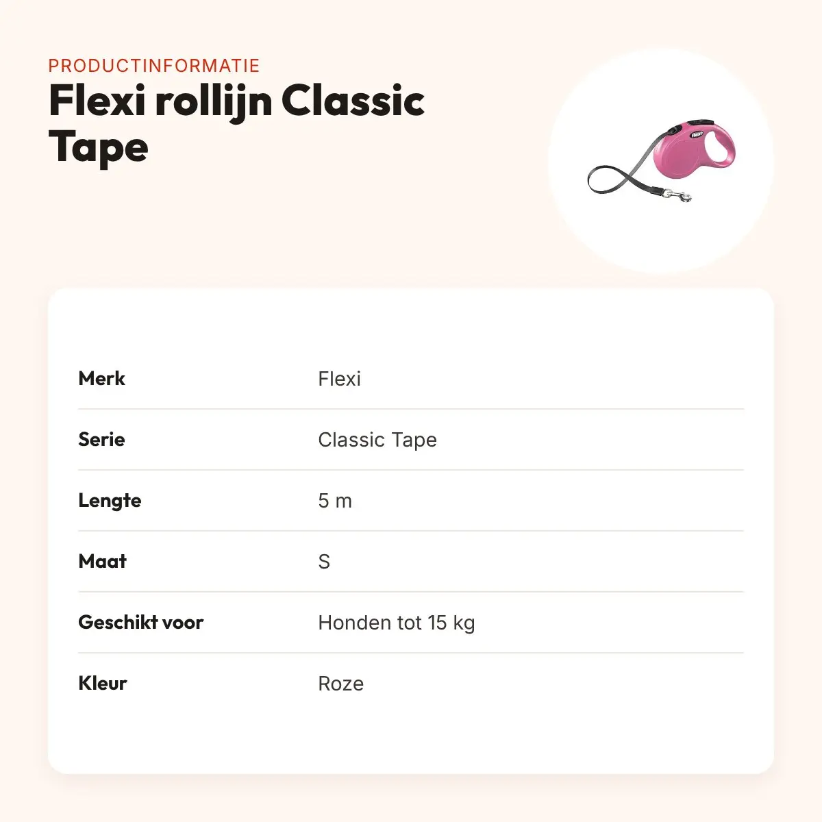 Flexi rollijn Classic Tape roze S 5 m – tot 15 kg – productinformatie