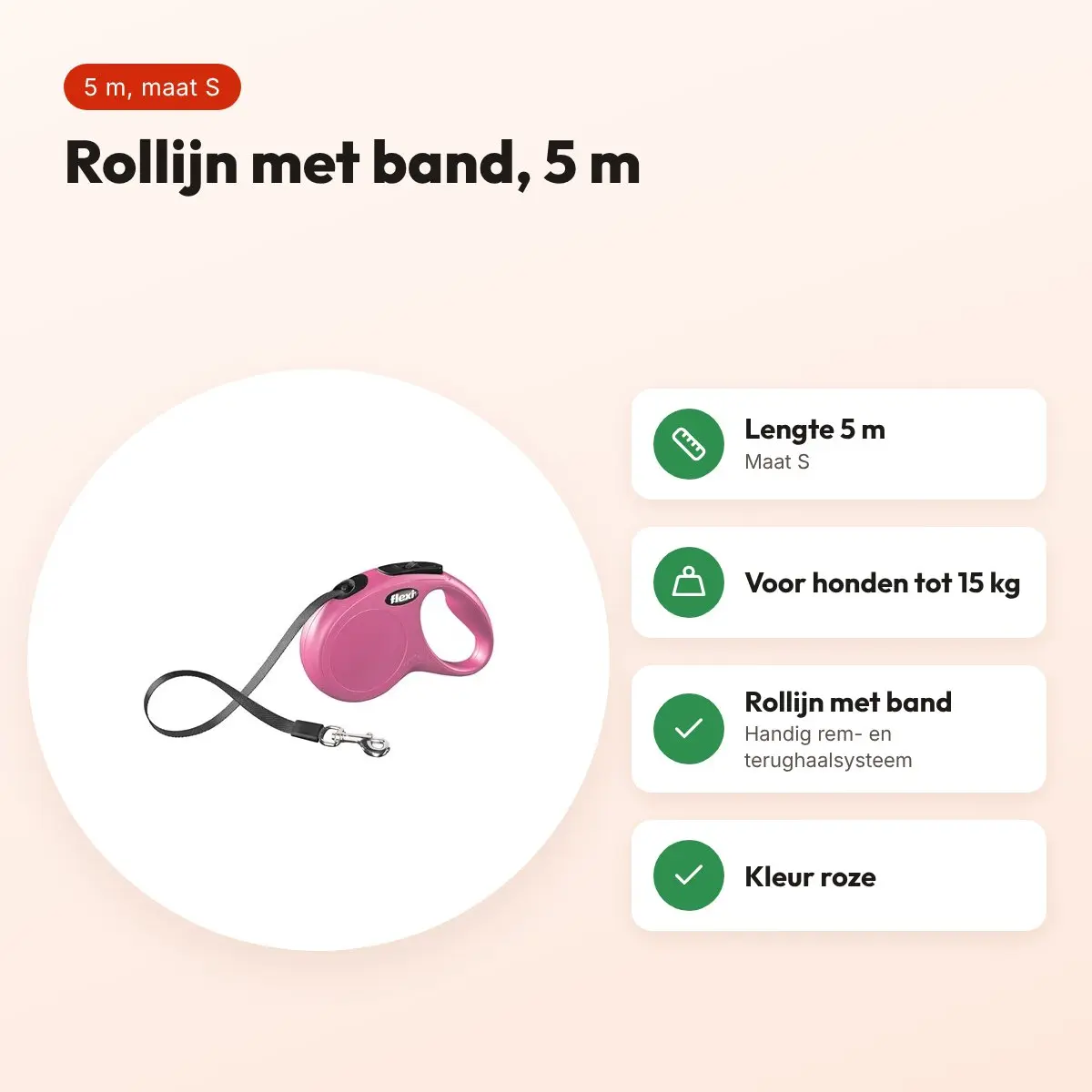 Flexi rollijn Classic Tape roze S 5 m – tot 15 kg – voordelen
