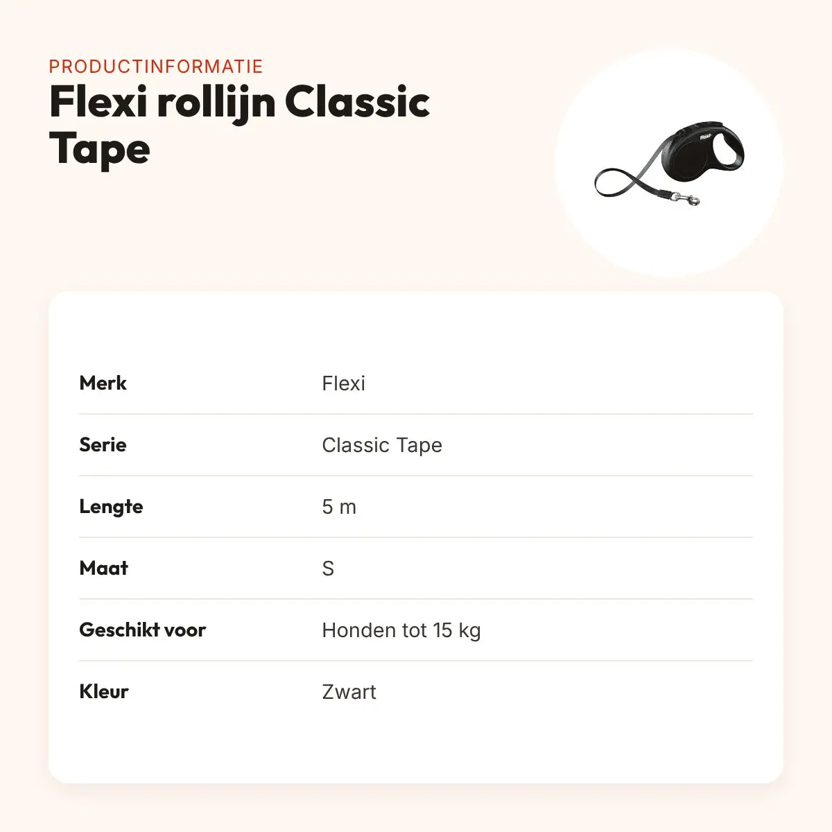 Flexi rollijn Classic Tape zwart S 5 m – tot 15 kg – productinformatie