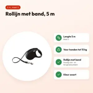 Flexi rollijn Classic Tape zwart S 5 m – tot 15 kg – voordelen