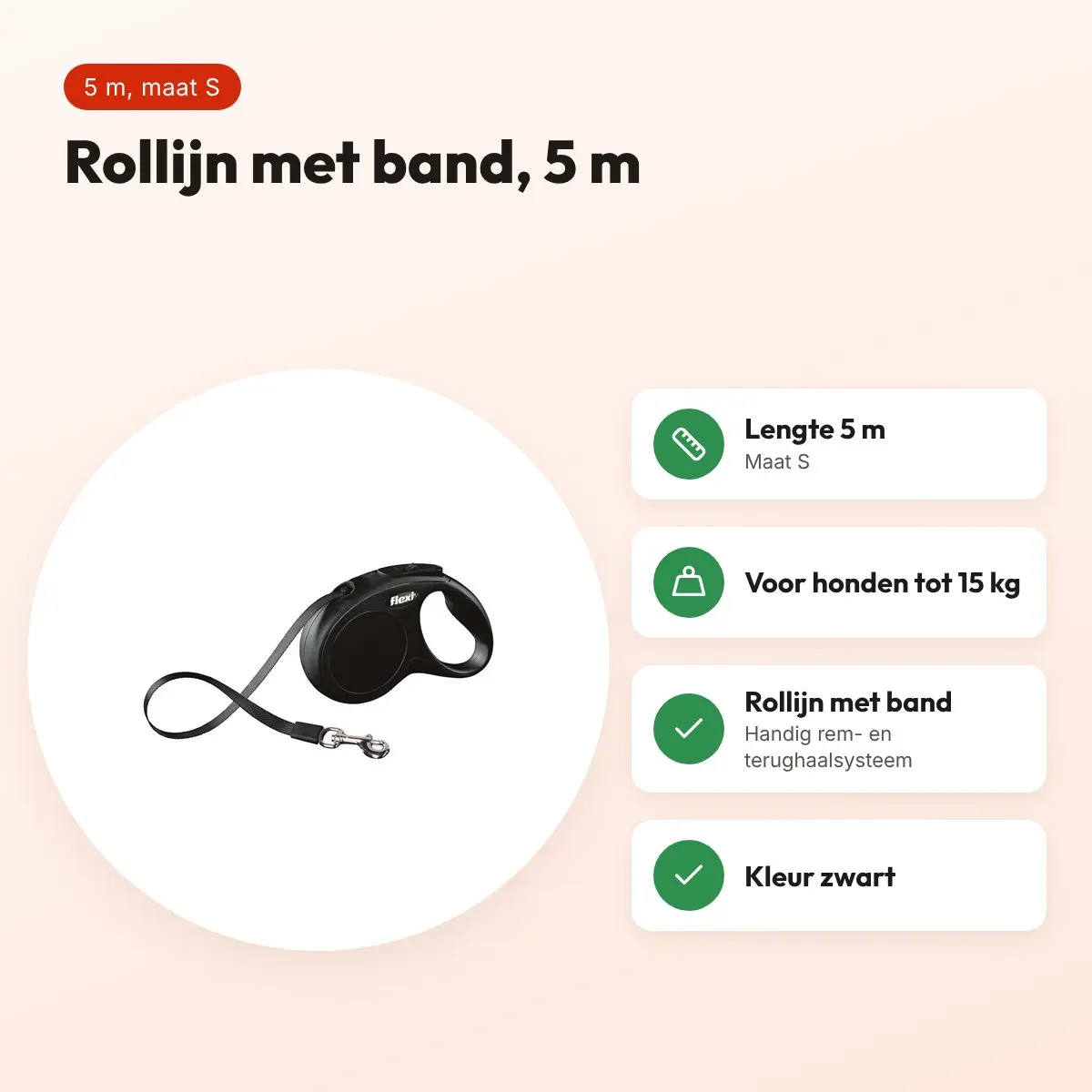 Flexi rollijn Classic Tape zwart S 5 m – tot 15 kg – voordelen