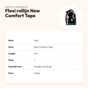 Flexi rollijn New Comfort Tape zwart L 8 m – soft grip, tot 50 kg – productinformatie
