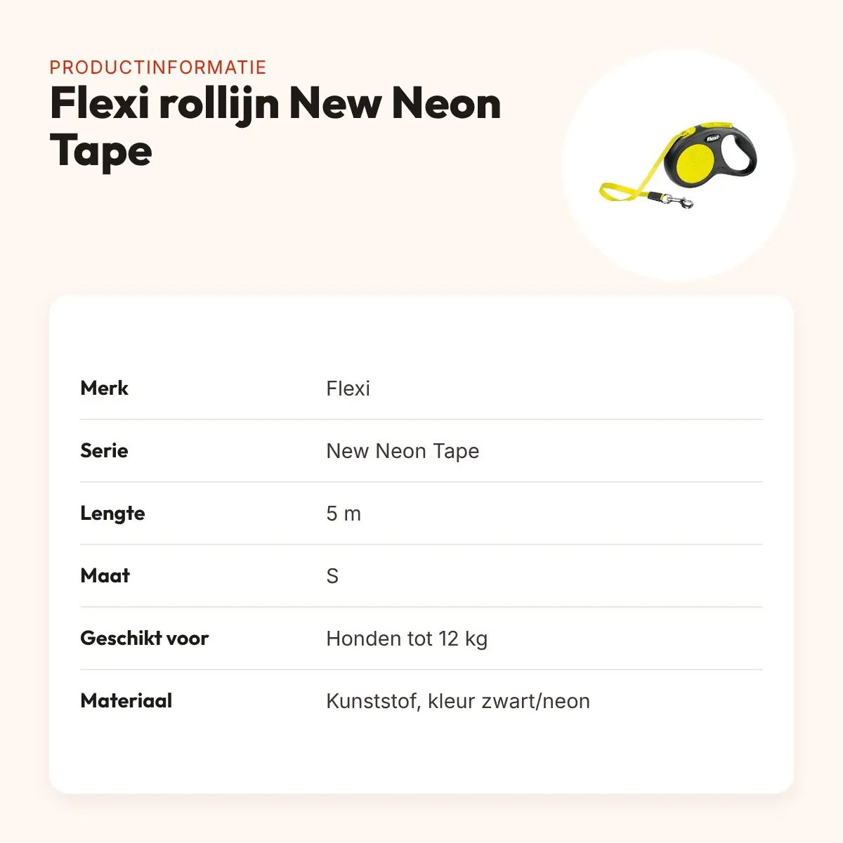 Flexi rollijn New Neon Tape zwart/geel S 5 m – tot 12 kg – productinformatie