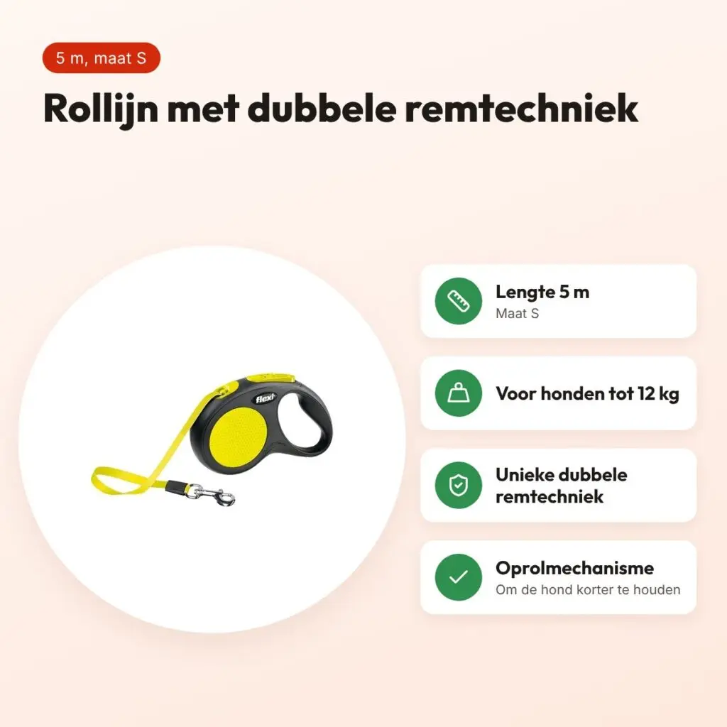 Flexi rollijn New Neon Tape zwart/geel S 5 m – tot 12 kg – voordelen