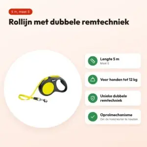 Flexi rollijn New Neon Tape zwart/geel S 5 m – tot 12 kg – voordelen