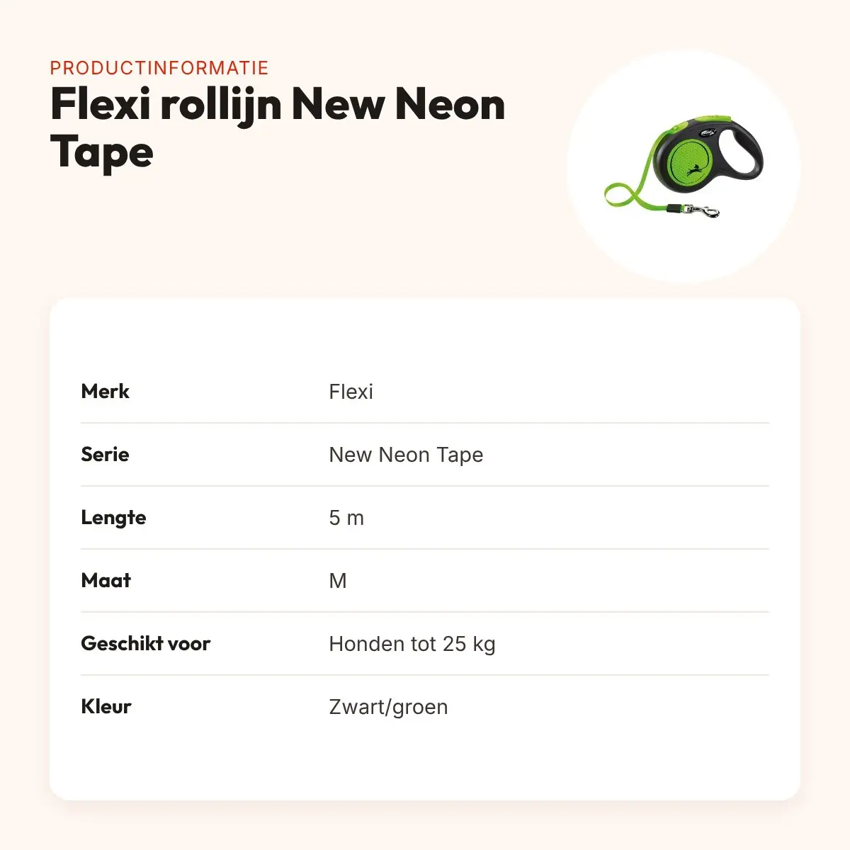 Flexi rollijn New Neon Tape zwart/groen M 5 m – tot 25 kg – productinformatie
