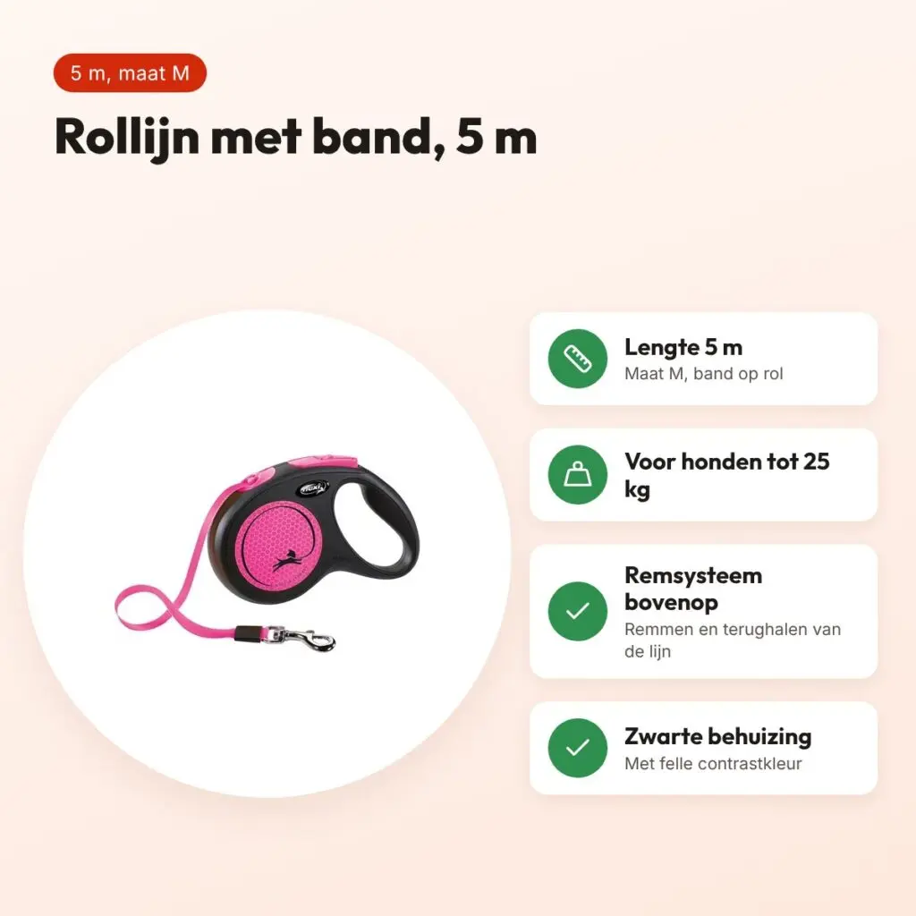 Flexi rollijn New Neon Tape zwart/roze M 5 m – tot 25 kg – voordelen